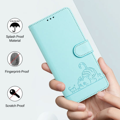 For Motorola Moto G Play 4G 2024 Global Cat Rat Embossed Pattern RFID Leather Phone Case with Lanyard(Mint Green) - Motorola Cases by PMC Jewellery | Online Shopping South Africa | PMC Jewellery | Buy Now Pay Later Mobicred