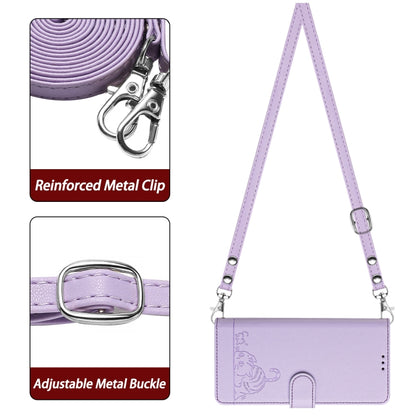 For Motorola Moto G 5G 2024 Global Cat Rat Embossed Pattern RFID Leather Phone Case with Lanyard(Purple) - Motorola Cases by PMC Jewellery | Online Shopping South Africa | PMC Jewellery | Buy Now Pay Later Mobicred