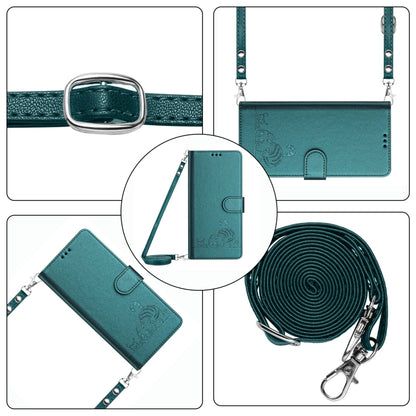 For Motorola Moto G Power 5G 2024 Cat Rat Embossed Pattern RFID Leather Phone Case with Lanyard(Peacock Green) - Motorola Cases by PMC Jewellery | Online Shopping South Africa | PMC Jewellery | Buy Now Pay Later Mobicred