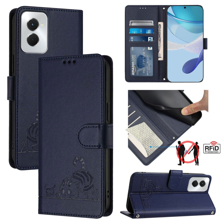 For Motorola Moto G Power 5G 2024 Cat Rat Embossed Pattern RFID Leather Phone Case with Lanyard(Blue) - Motorola Cases by PMC Jewellery | Online Shopping South Africa | PMC Jewellery | Buy Now Pay Later Mobicred