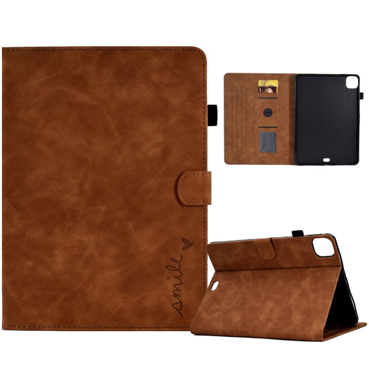 For iPad Pro 11 2024 Embossed Smile Smart Leather Tablet Case(Brown) - iPad Pro 11 2024 Cases by PMC Jewellery | Online Shopping South Africa | PMC Jewellery | Buy Now Pay Later Mobicred