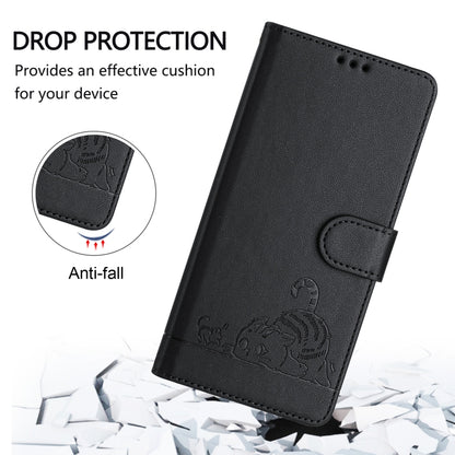 For Honor Magic6 Pro 5G Global Cat Rat Embossed Pattern RFID Leather Phone Case with Lanyard(Black) - Honor Cases by PMC Jewellery | Online Shopping South Africa | PMC Jewellery | Buy Now Pay Later Mobicred