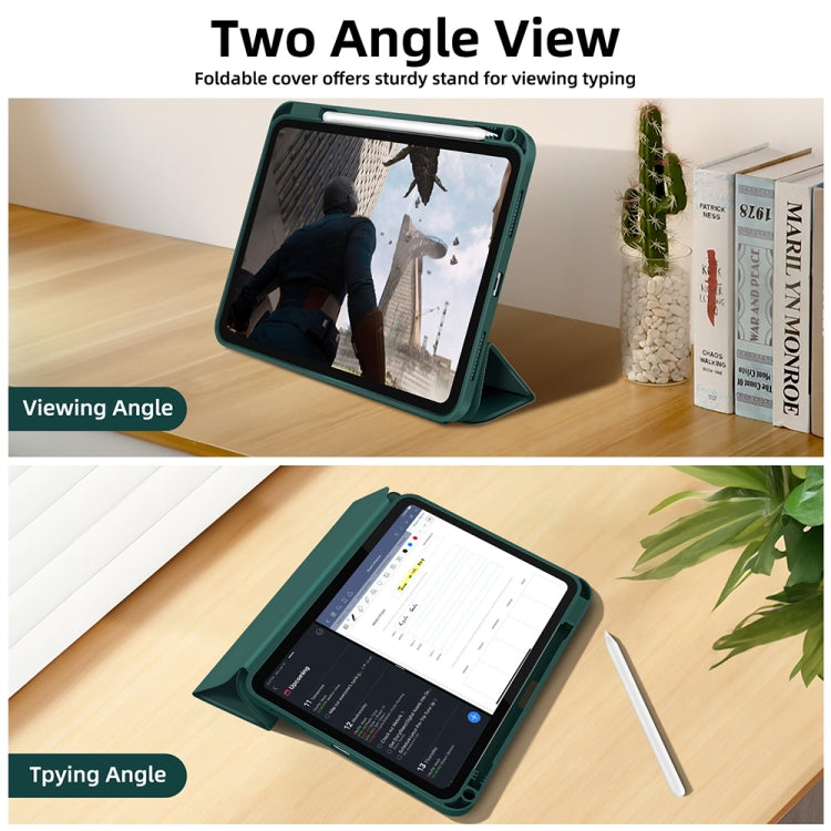 For iPad Air 11 2024 3-fold TPU Smart Leather Tablet Case with Pen Slot(Dark Green) - iPad Air 11 2024 Cases by PMC TechLife | Online Shopping South Africa | PMC TechLife | Buy Now Pay Later Mobicred