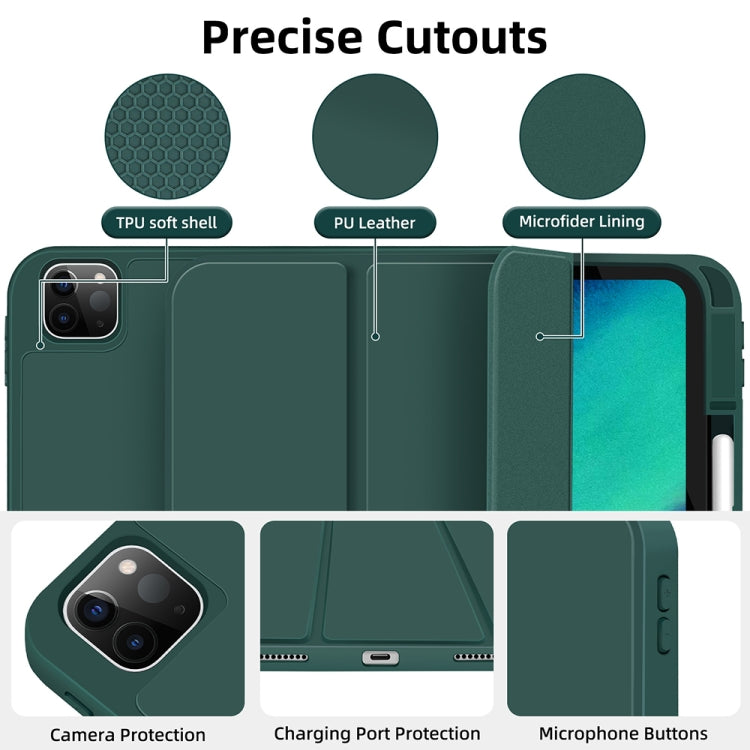 For iPad Pro 13 2024 3-fold TPU Smart Leather Tablet Case with Pen Slot(Dark Green) - iPad Pro 13 2024 Cases by PMC TechLife | Online Shopping South Africa | PMC TechLife | Buy Now Pay Later Mobicred