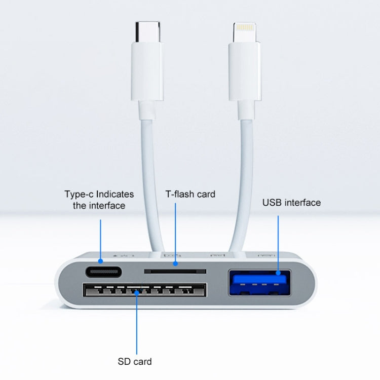 4 in 2 USB-C / Type-C + 8 Pin Interface Multi-function Card Reader(White) - U Disk & Card Reader by PMC Jewellery | Online Shopping South Africa | PMC Jewellery | Buy Now Pay Later Mobicred