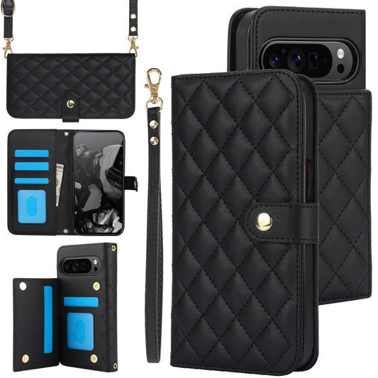 For Google Pixel 9 Crossbody Multifunction Rhombic Leather Phone Case(Black) - Google Cases by PMC Jewellery | Online Shopping South Africa | PMC Jewellery | Buy Now Pay Later Mobicred