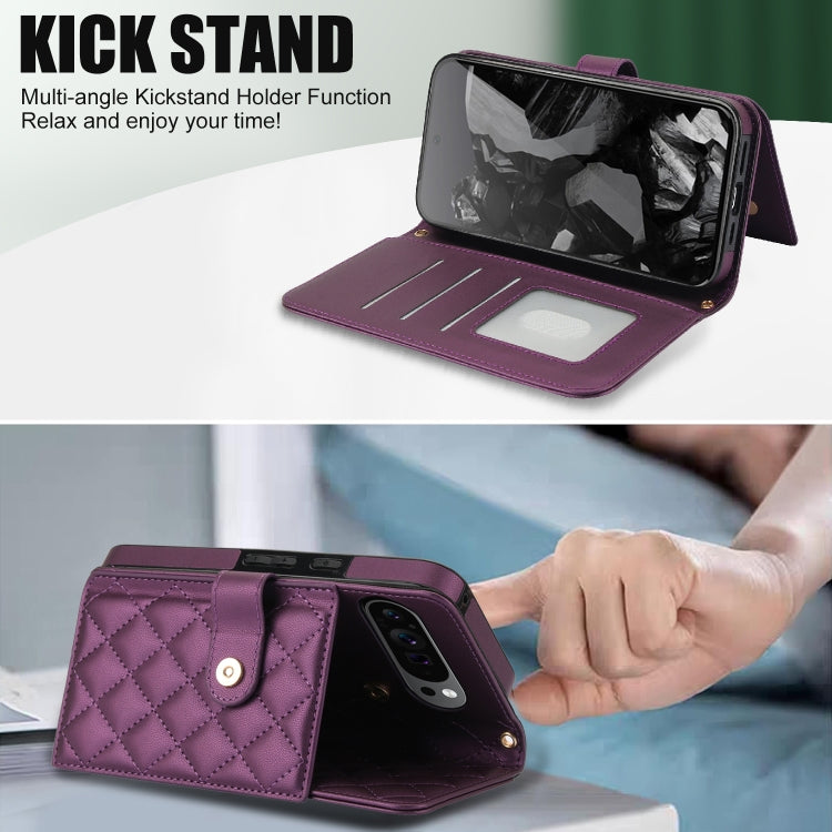 For Google Pixel 9 Crossbody Multifunction Rhombic Leather Phone Case(Dark Purple) - Google Cases by PMC Jewellery | Online Shopping South Africa | PMC Jewellery | Buy Now Pay Later Mobicred