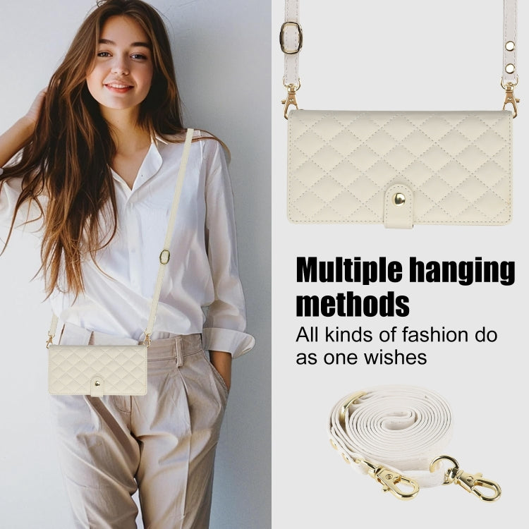 For Samsung Galaxy S24 Ultra 5G Crossbody Multifunction Rhombic Leather Phone Case(White) - Galaxy S24 Ultra 5G Cases by PMC Jewellery | Online Shopping South Africa | PMC Jewellery | Buy Now Pay Later Mobicred