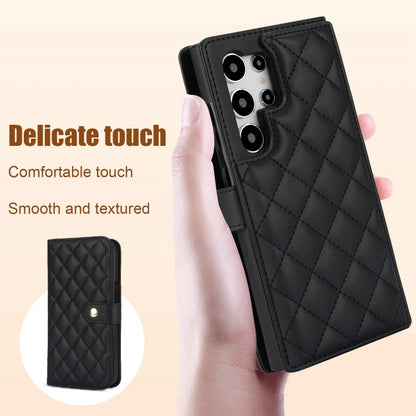 For Samsung Galaxy S24 Ultra 5G Crossbody Multifunction Rhombic Leather Phone Case(Black) - Galaxy S24 Ultra 5G Cases by PMC Jewellery | Online Shopping South Africa | PMC Jewellery | Buy Now Pay Later Mobicred