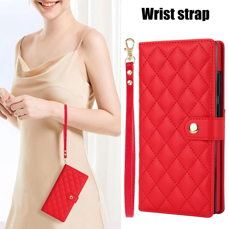For Samsung Galaxy S24 Ultra 5G Crossbody Multifunction Rhombic Leather Phone Case(Red) - Galaxy S24 Ultra 5G Cases by PMC Jewellery | Online Shopping South Africa | PMC Jewellery | Buy Now Pay Later Mobicred