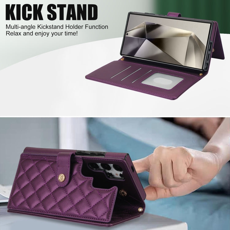 For Samsung Galaxy S24 Ultra 5G Crossbody Multifunction Rhombic Leather Phone Case(Dark Purple) - Galaxy S24 Ultra 5G Cases by PMC Jewellery | Online Shopping South Africa | PMC Jewellery | Buy Now Pay Later Mobicred