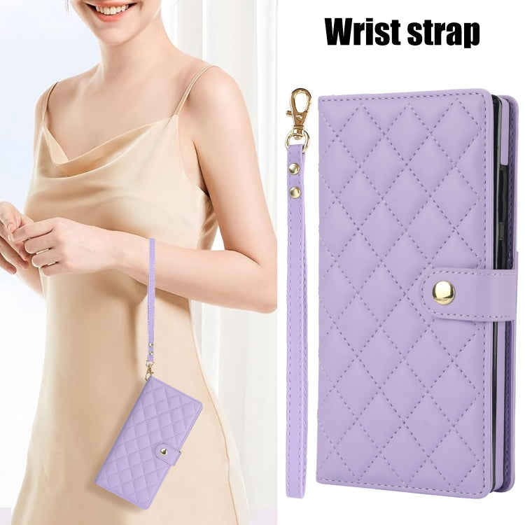 For Samsung Galaxy S24 Ultra 5G Crossbody Multifunction Rhombic Leather Phone Case(Purple) - Galaxy S24 Ultra 5G Cases by PMC Jewellery | Online Shopping South Africa | PMC Jewellery | Buy Now Pay Later Mobicred