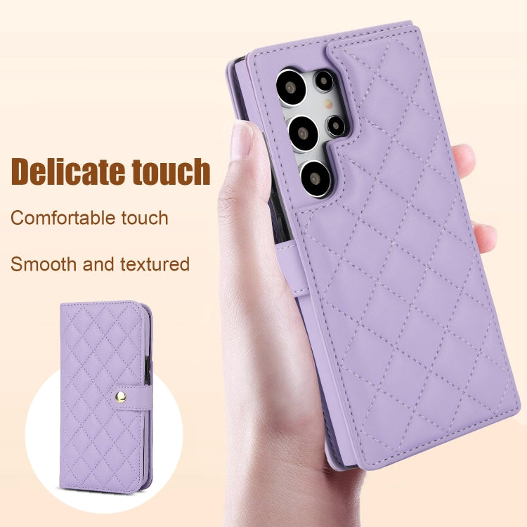 For Samsung Galaxy S24 Ultra 5G Crossbody Multifunction Rhombic Leather Phone Case(Purple) - Galaxy S24 Ultra 5G Cases by PMC Jewellery | Online Shopping South Africa | PMC Jewellery | Buy Now Pay Later Mobicred