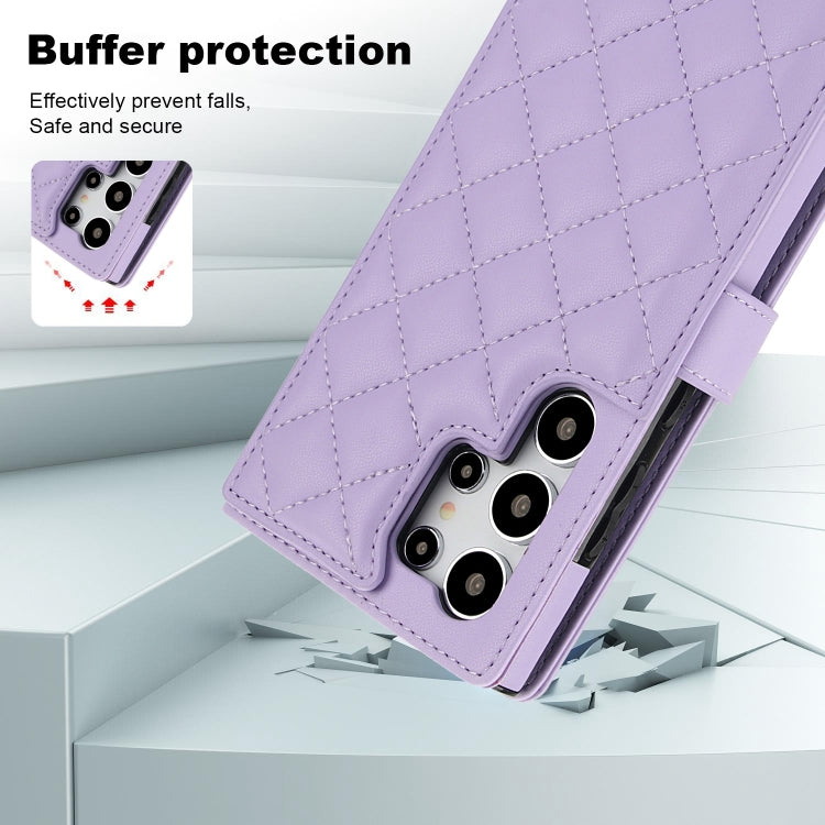 For Samsung Galaxy S24 Ultra 5G Crossbody Multifunction Rhombic Leather Phone Case(Purple) - Galaxy S24 Ultra 5G Cases by PMC Jewellery | Online Shopping South Africa | PMC Jewellery | Buy Now Pay Later Mobicred