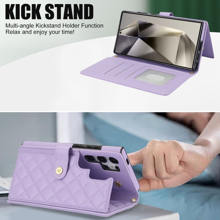 For Samsung Galaxy S24 Ultra 5G Crossbody Multifunction Rhombic Leather Phone Case(Purple) - Galaxy S24 Ultra 5G Cases by PMC Jewellery | Online Shopping South Africa | PMC Jewellery | Buy Now Pay Later Mobicred