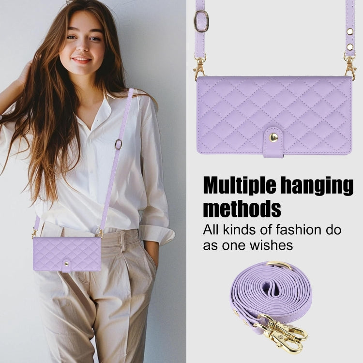 For Samsung Galaxy S24 Ultra 5G Crossbody Multifunction Rhombic Leather Phone Case(Purple) - Galaxy S24 Ultra 5G Cases by PMC Jewellery | Online Shopping South Africa | PMC Jewellery | Buy Now Pay Later Mobicred