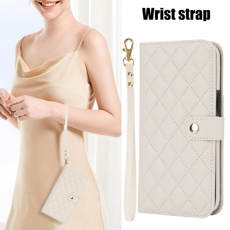 For Samsung Galaxy S24+ 5G Crossbody Multifunction Rhombic Leather Phone Case(White) - Galaxy S24+ 5G Cases by PMC Jewellery | Online Shopping South Africa | PMC Jewellery | Buy Now Pay Later Mobicred