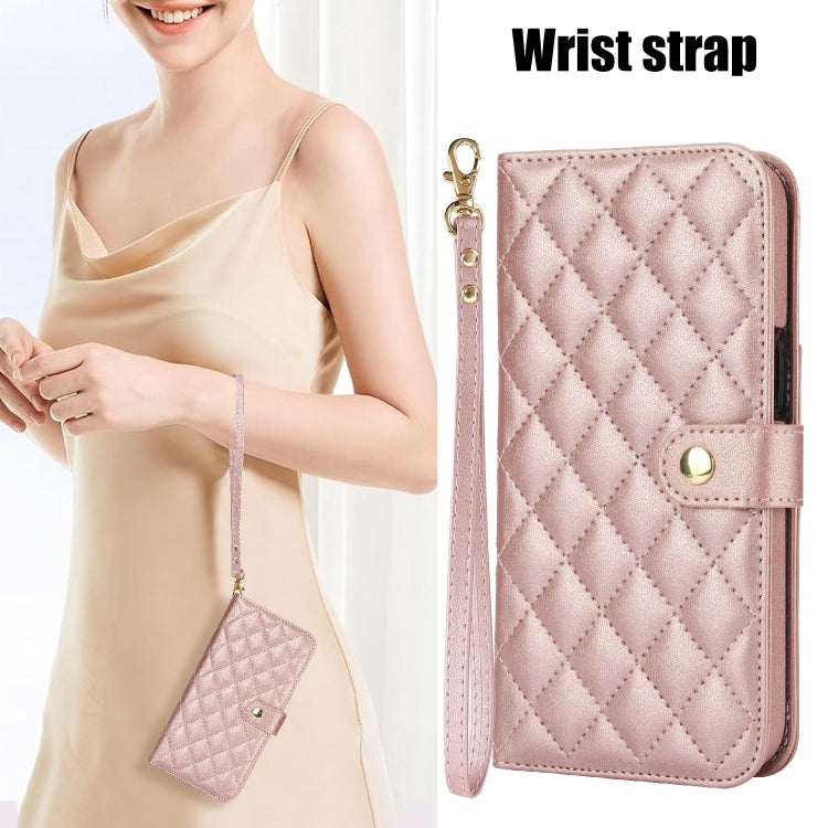 For Samsung Galaxy S24+ 5G Crossbody Multifunction Rhombic Leather Phone Case(Rose Gold) - Galaxy S24+ 5G Cases by PMC Jewellery | Online Shopping South Africa | PMC Jewellery | Buy Now Pay Later Mobicred