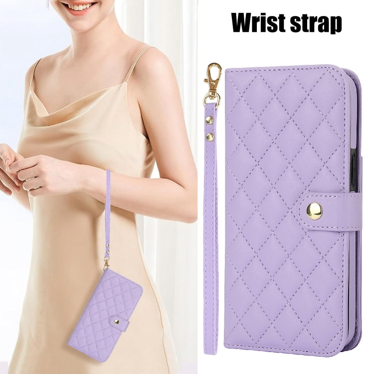 For Samsung Galaxy S24+ 5G Crossbody Multifunction Rhombic Leather Phone Case(Purple) - Galaxy S24+ 5G Cases by PMC Jewellery | Online Shopping South Africa | PMC Jewellery | Buy Now Pay Later Mobicred