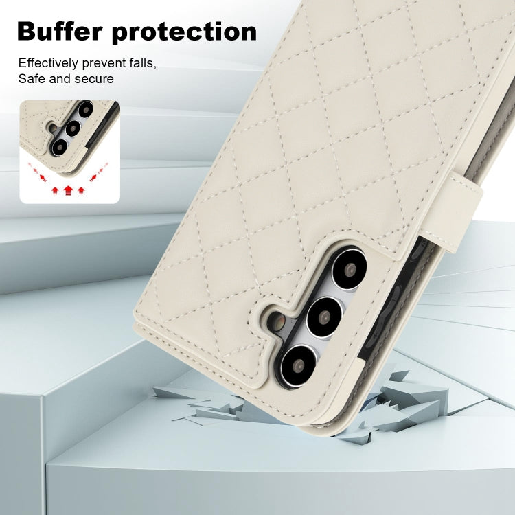 For Samsung Galaxy S24 5G Crossbody Multifunction Rhombic Leather Phone Case(White) - Galaxy S24 5G Cases by PMC Jewellery | Online Shopping South Africa | PMC Jewellery | Buy Now Pay Later Mobicred