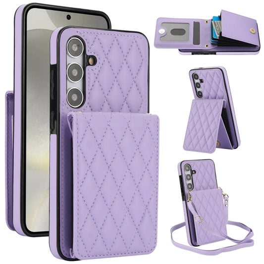 For Samsung Galaxy S24 5G YM015 Crossbody Rhombic Card Bag RFID Phone Case(Light Purple) - Galaxy S24 5G Cases by PMC Jewellery | Online Shopping South Africa | PMC Jewellery | Buy Now Pay Later Mobicred