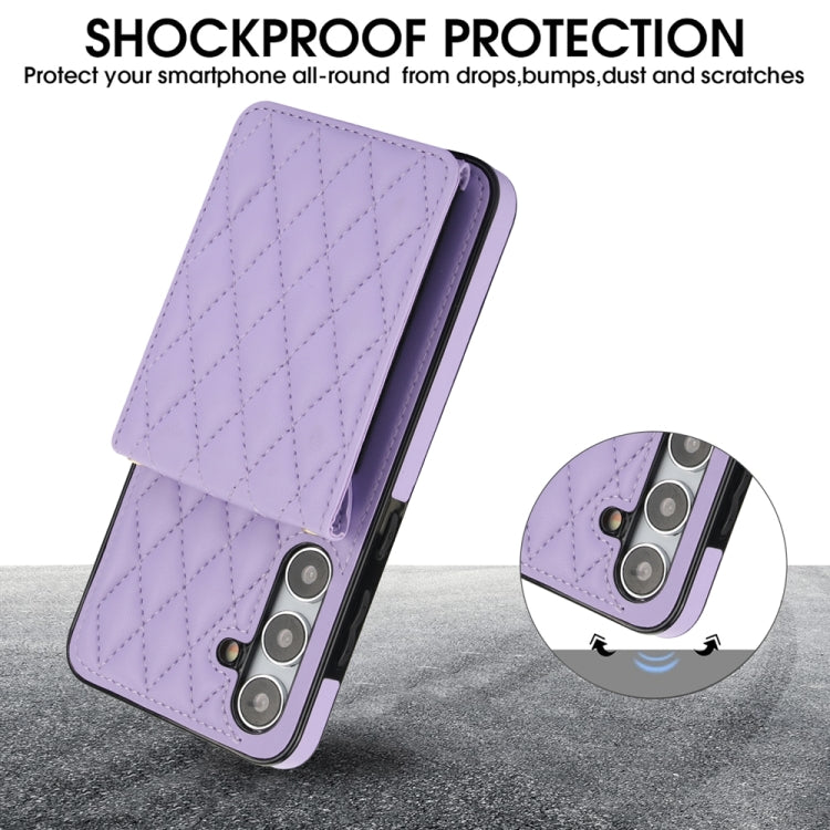 For Samsung Galaxy S24 5G YM015 Crossbody Rhombic Card Bag RFID Phone Case(Light Purple) - Galaxy S24 5G Cases by PMC Jewellery | Online Shopping South Africa | PMC Jewellery | Buy Now Pay Later Mobicred