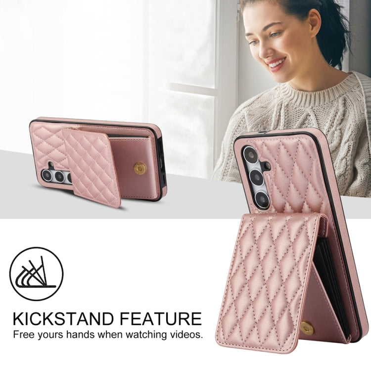 For Samsung Galaxy S24+ 5G YM015 Crossbody Rhombic Card Bag RFID Phone Case(Rose Gold) - Galaxy S24+ 5G Cases by PMC Jewellery | Online Shopping South Africa | PMC Jewellery | Buy Now Pay Later Mobicred