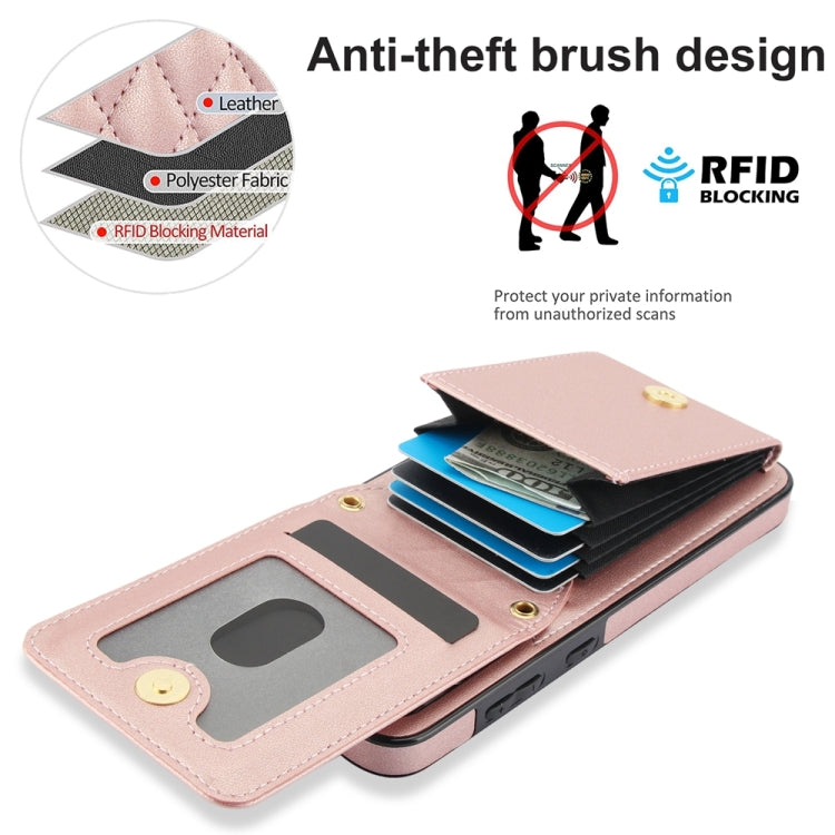 For Samsung Galaxy S24+ 5G YM015 Crossbody Rhombic Card Bag RFID Phone Case(Rose Gold) - Galaxy S24+ 5G Cases by PMC Jewellery | Online Shopping South Africa | PMC Jewellery | Buy Now Pay Later Mobicred