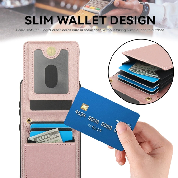 For Samsung Galaxy S24+ 5G YM015 Crossbody Rhombic Card Bag RFID Phone Case(Rose Gold) - Galaxy S24+ 5G Cases by PMC Jewellery | Online Shopping South Africa | PMC Jewellery | Buy Now Pay Later Mobicred