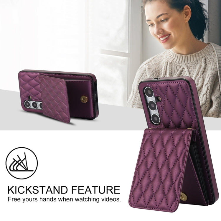 For Samsung Galaxy S24+ 5G YM015 Crossbody Rhombic Card Bag RFID Phone Case(Dark Purple) - Galaxy S24+ 5G Cases by PMC Jewellery | Online Shopping South Africa | PMC Jewellery | Buy Now Pay Later Mobicred