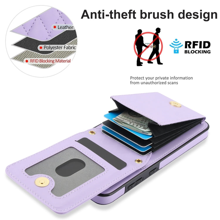 For Samsung Galaxy S24+ 5G YM015 Crossbody Rhombic Card Bag RFID Phone Case(Light Purple) - Galaxy S24+ 5G Cases by PMC Jewellery | Online Shopping South Africa | PMC Jewellery | Buy Now Pay Later Mobicred