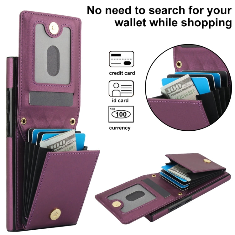 For Samsung Galaxy S24 Ultra 5G YM015 Crossbody Rhombic Card Bag RFID Phone Case(Dark Purple) - Galaxy S24 Ultra 5G Cases by PMC Jewellery | Online Shopping South Africa | PMC Jewellery | Buy Now Pay Later Mobicred