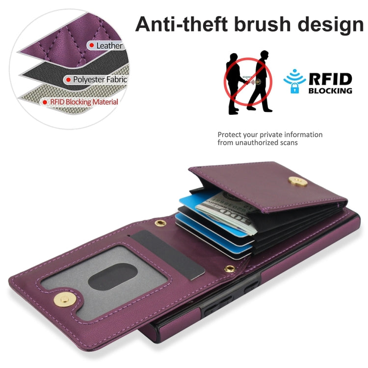 For Samsung Galaxy S24 Ultra 5G YM015 Crossbody Rhombic Card Bag RFID Phone Case(Dark Purple) - Galaxy S24 Ultra 5G Cases by PMC Jewellery | Online Shopping South Africa | PMC Jewellery | Buy Now Pay Later Mobicred