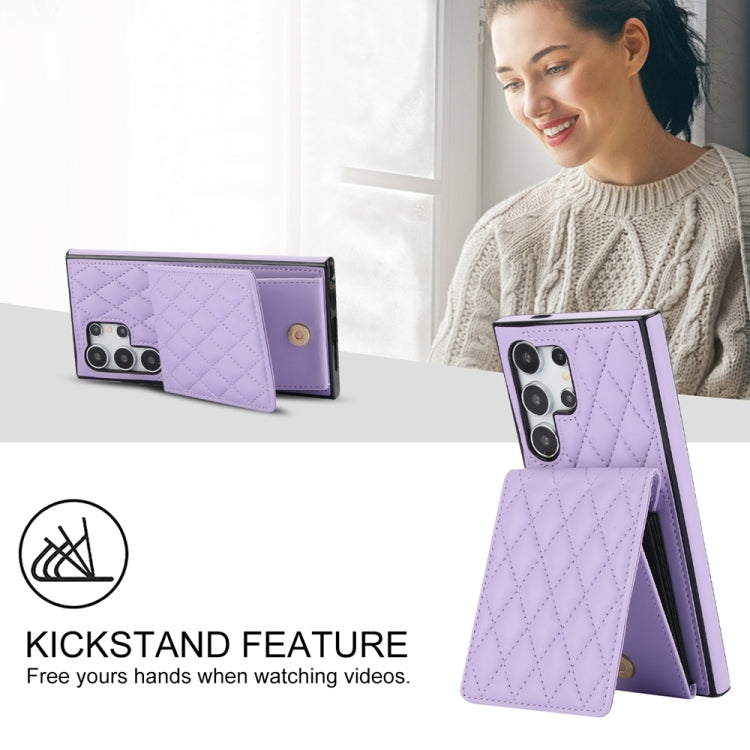 For Samsung Galaxy S24 Ultra 5G YM015 Crossbody Rhombic Card Bag RFID Phone Case(Light Purple) - Galaxy S24 Ultra 5G Cases by PMC Jewellery | Online Shopping South Africa | PMC Jewellery | Buy Now Pay Later Mobicred