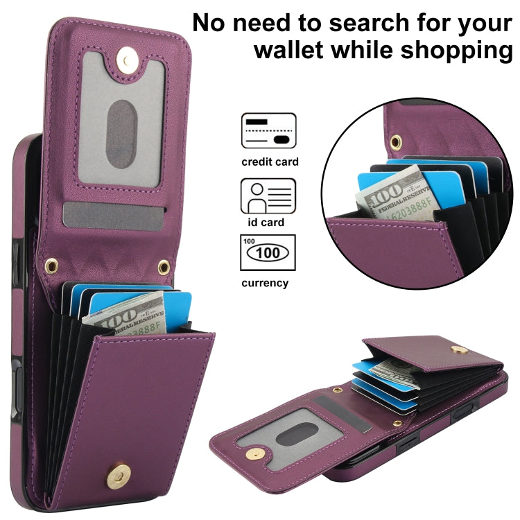 For iPhone 16 Pro YM015 Crossbody Rhombic Card Bag RFID Phone Case(Dark Purple) - iPhone 16 Pro Cases by PMC Jewellery | Online Shopping South Africa | PMC Jewellery | Buy Now Pay Later Mobicred