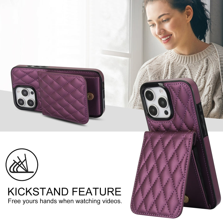 For iPhone 16 Pro YM015 Crossbody Rhombic Card Bag RFID Phone Case(Dark Purple) - iPhone 16 Pro Cases by PMC Jewellery | Online Shopping South Africa | PMC Jewellery | Buy Now Pay Later Mobicred