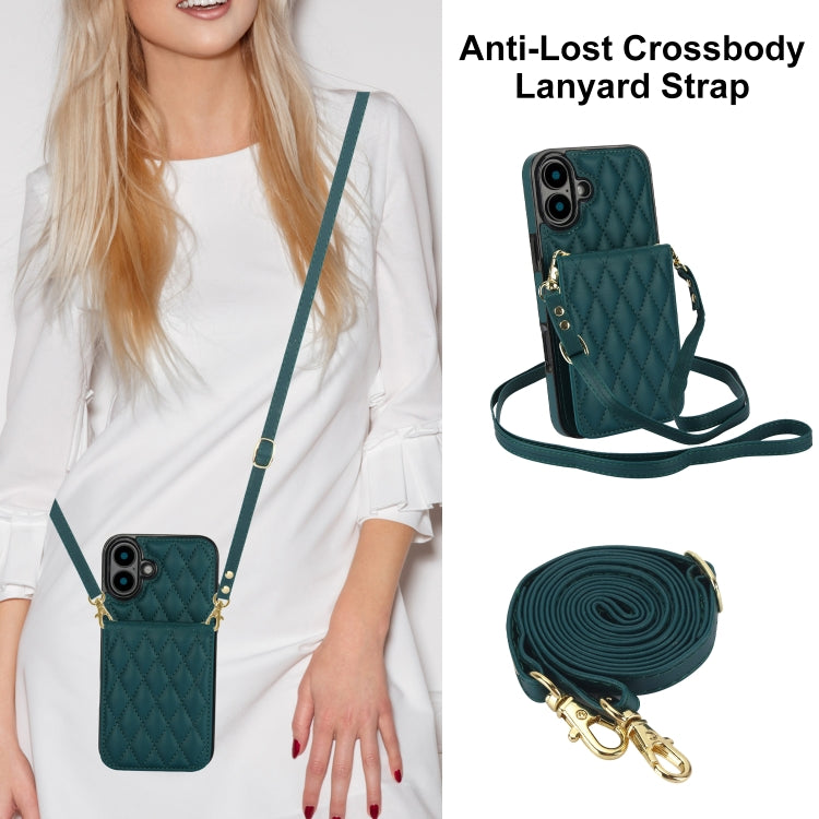 For iPhone 16 YM015 Crossbody Rhombic Card Bag RFID Phone Case(Green) - iPhone 16 Cases by PMC TechLife | Online Shopping South Africa | PMC TechLife | Buy Now Pay Later Mobicred