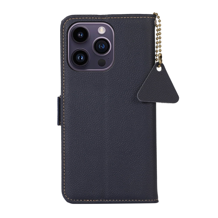 For iPhone 16 Pro Max Side-Magnetic TJ Genuine Leather RFID Phone Case(Blue) - iPhone 16 Pro Max Cases by PMC Jewellery | Online Shopping South Africa | PMC Jewellery | Buy Now Pay Later Mobicred