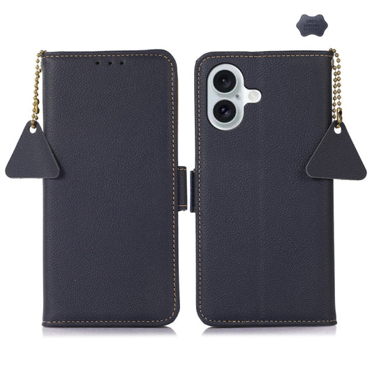 For iPhone 16 Plus Side-Magnetic TJ Genuine Leather RFID Phone Case(Blue) - iPhone 16 Plus Cases by PMC Jewellery | Online Shopping South Africa | PMC Jewellery | Buy Now Pay Later Mobicred