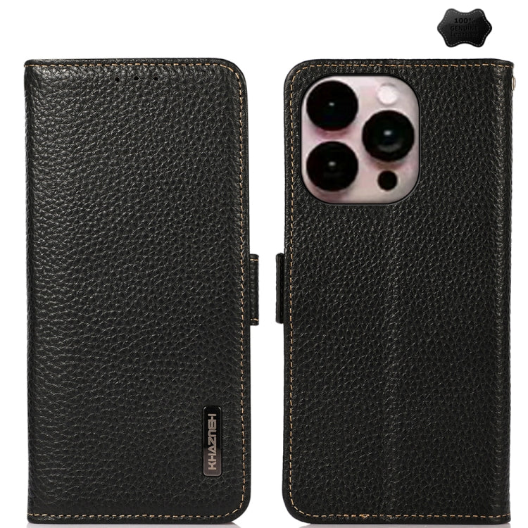 For iPhone 16 Pro Max KHAZNEH Side-Magnetic Litchi Genuine Leather RFID Case(Black) - iPhone 16 Pro Max Cases by PMC Jewellery | Online Shopping South Africa | PMC Jewellery | Buy Now Pay Later Mobicred