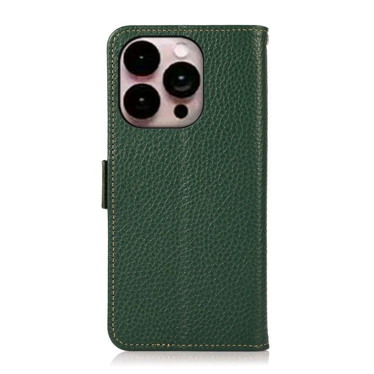 For iPhone 16 Pro Max KHAZNEH Side-Magnetic Litchi Genuine Leather RFID Case(Green) - iPhone 16 Pro Max Cases by PMC Jewellery | Online Shopping South Africa | PMC Jewellery | Buy Now Pay Later Mobicred