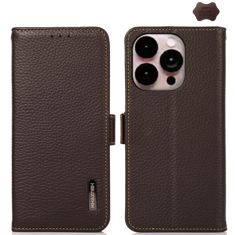 For iPhone 16 Pro Max KHAZNEH Side-Magnetic Litchi Genuine Leather RFID Case(Brown) - iPhone 16 Pro Max Cases by PMC Jewellery | Online Shopping South Africa | PMC Jewellery | Buy Now Pay Later Mobicred