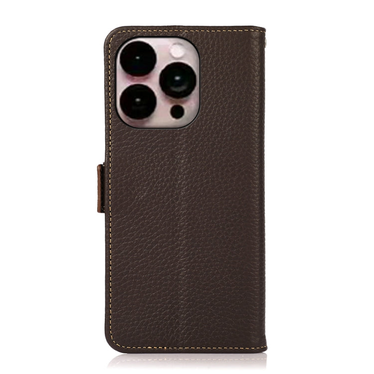 For iPhone 16 Pro Max KHAZNEH Side-Magnetic Litchi Genuine Leather RFID Case(Brown) - iPhone 16 Pro Max Cases by PMC Jewellery | Online Shopping South Africa | PMC Jewellery | Buy Now Pay Later Mobicred