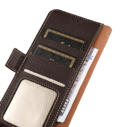 For iPhone 16 Pro KHAZNEH Side-Magnetic Litchi Genuine Leather RFID Case(Brown) - iPhone 16 Pro Cases by PMC Jewellery | Online Shopping South Africa | PMC Jewellery | Buy Now Pay Later Mobicred