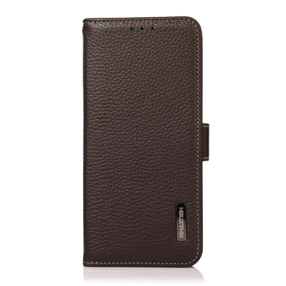 For iPhone 16 Plus KHAZNEH Side-Magnetic Litchi Genuine Leather RFID Case(Brown) - iPhone 16 Plus Cases by PMC Jewellery | Online Shopping South Africa | PMC Jewellery | Buy Now Pay Later Mobicred