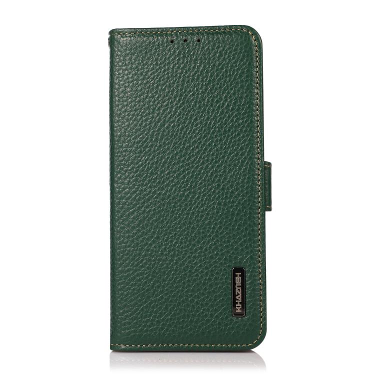 For iPhone 17 Pro Max KHAZNEH Side-Magnetic Litchi Genuine Leather RFID Case(Green) - free shipping - PMc TechLife - Order now!