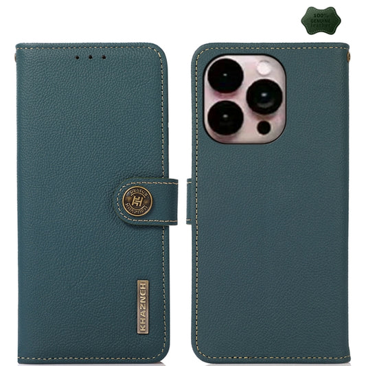 For iPhone 16 Pro Max KHAZNEH Custer Genuine Leather RFID Phone Case(Green) - iPhone 16 Pro Max Cases by PMC Jewellery | Online Shopping South Africa | PMC Jewellery | Buy Now Pay Later Mobicred