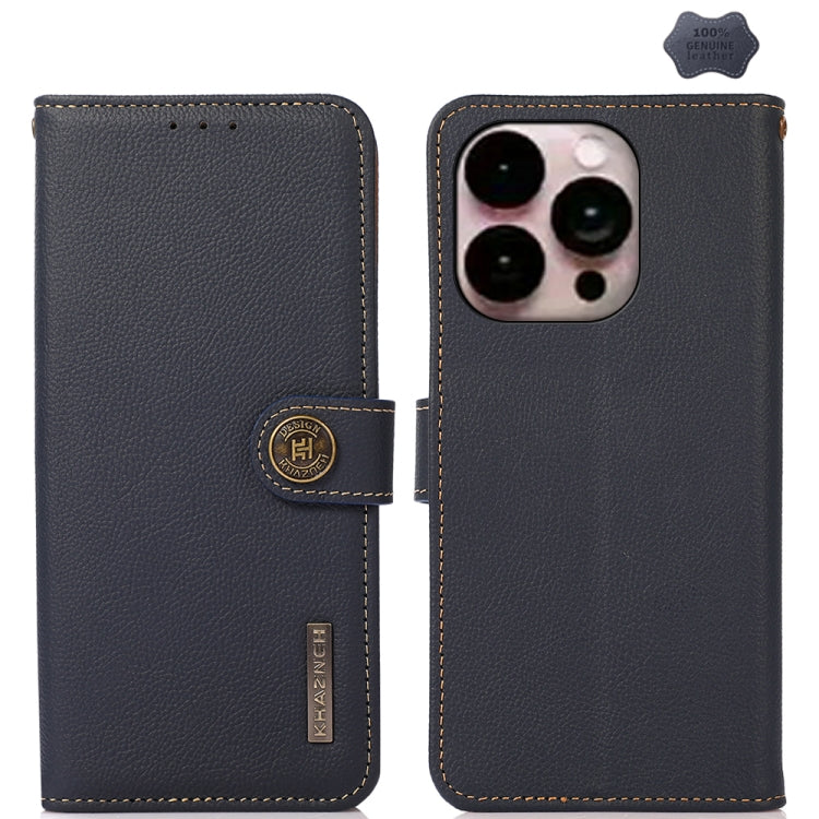 For iPhone 16 Pro KHAZNEH Custer Genuine Leather RFID Phone Case(Blue) - iPhone 16 Pro Cases by PMC TechLife | Online Shopping South Africa | PMC TechLife | Buy Now Pay Later Mobicred