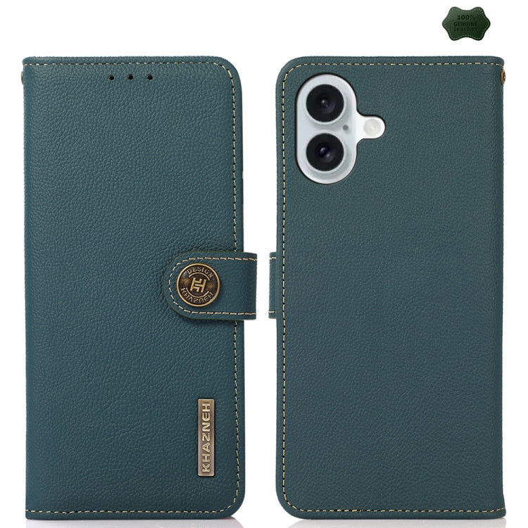 For iPhone 16 KHAZNEH Custer Genuine Leather RFID Phone Case(Green) - iPhone 16 Cases by PMC Jewellery | Online Shopping South Africa | PMC Jewellery | Buy Now Pay Later Mobicred