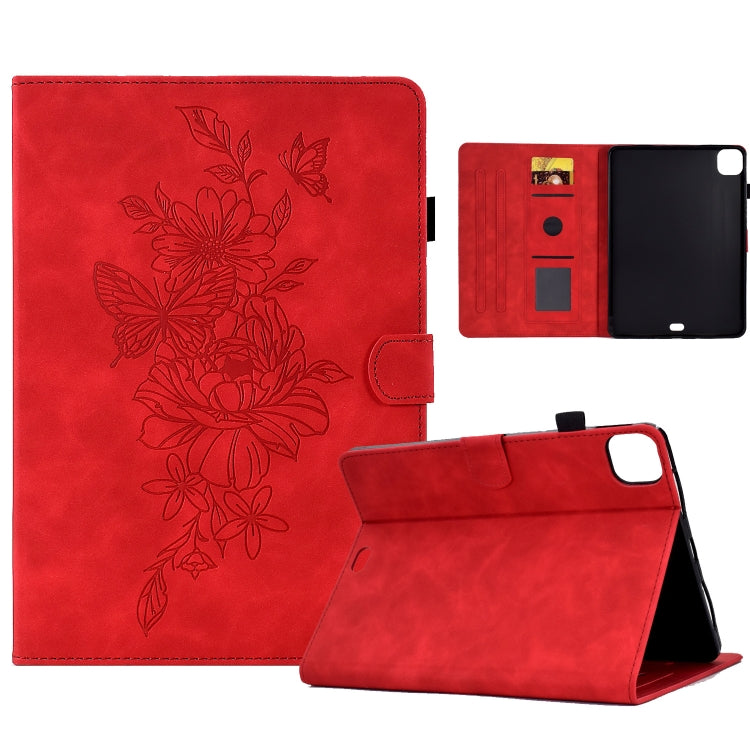 For iPad Pro 11 2024 Peony Butterfly Embossed Leather Smart Tablet Case(Red) - iPad Pro 11 2024 Cases by PMC Jewellery | Online Shopping South Africa | PMC Jewellery | Buy Now Pay Later Mobicred